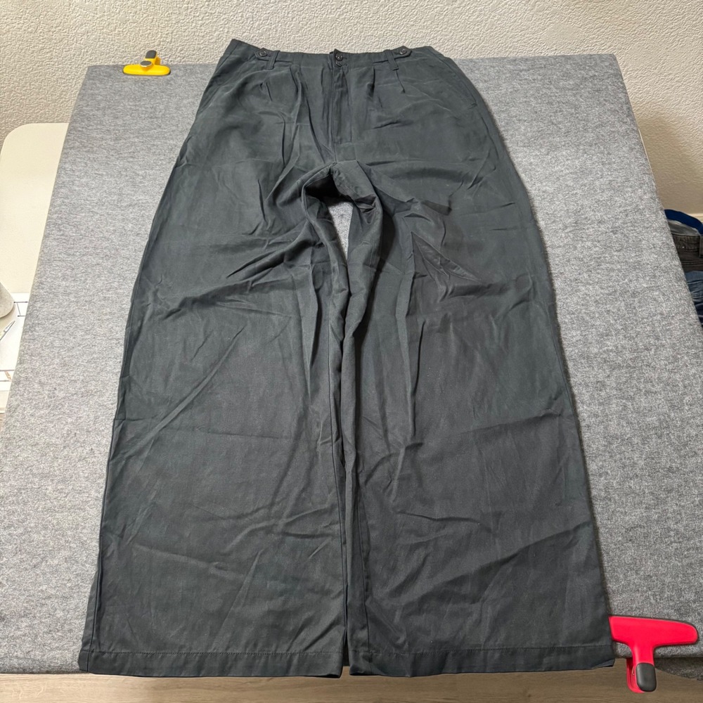 Madewell Black Wide Leg Pleated Trousers Linen Blend High Waist Size 12 T12